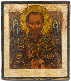 0305 St Nicholas; Russian; 18th cent;.  35.5x30
x2.5;     £ 1750